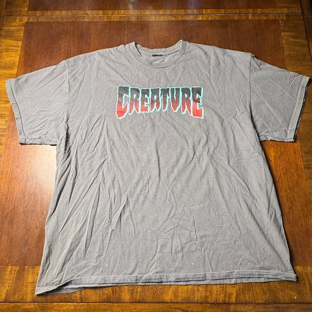 Creature Skateboards Logo Graphic T-Shirt Gray Black Red Teal Oversized 25x28